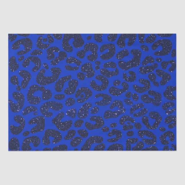Blaues Glittery Leopard Muster Seidenpapier (Vorderseite)
