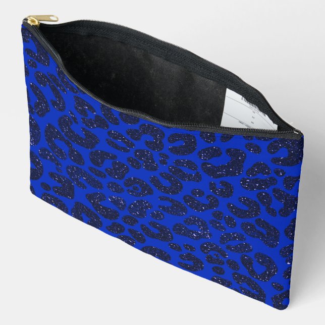 Blaues Glittery Leopard Muster Zubehörtasche (Offen)