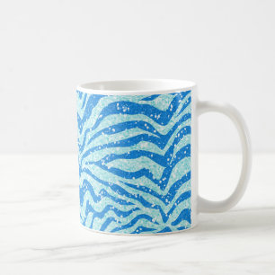Blaues Glitzer-Druckzebra-Streifen Bling Muster Tasse