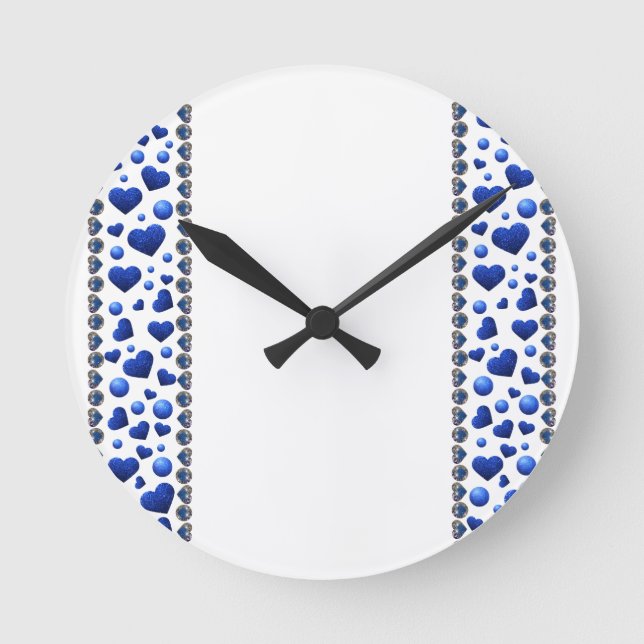 Blaues Glitzer Runde Wanduhr (Vorderseite)