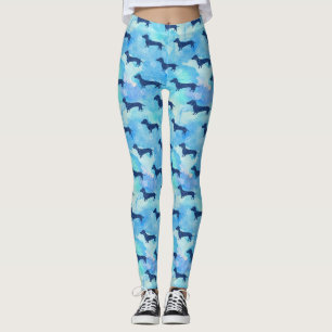 Blaues Glitzerwatercolor-Dackel-Muster Leggings
