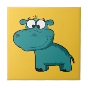 Blaues glückliches Flusspferd Fliese