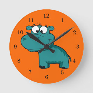 Blaues glückliches Flusspferd Runde Wanduhr