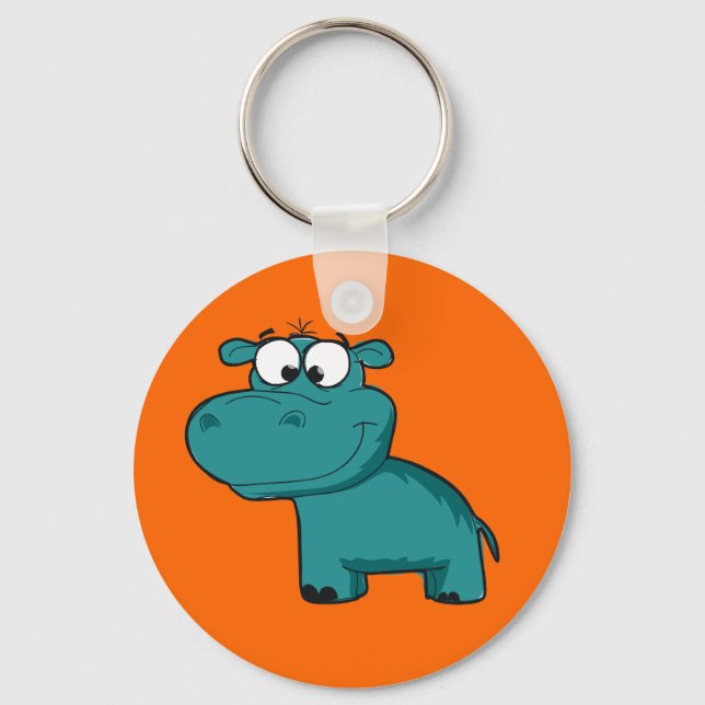 Blaues glückliches Flusspferd Schlüsselanhänger (Vorderseite)