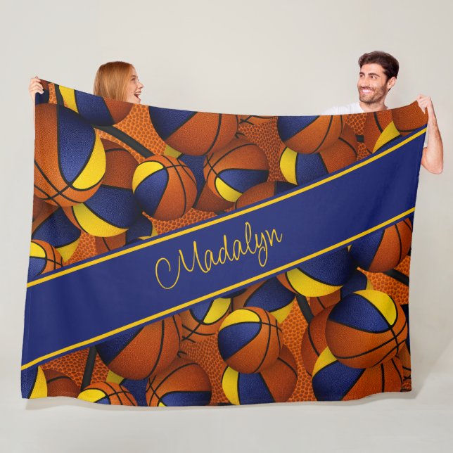 Blaues Gold Basketball-Team: Mädchensportraum Fleecedecke (Beispiel)
