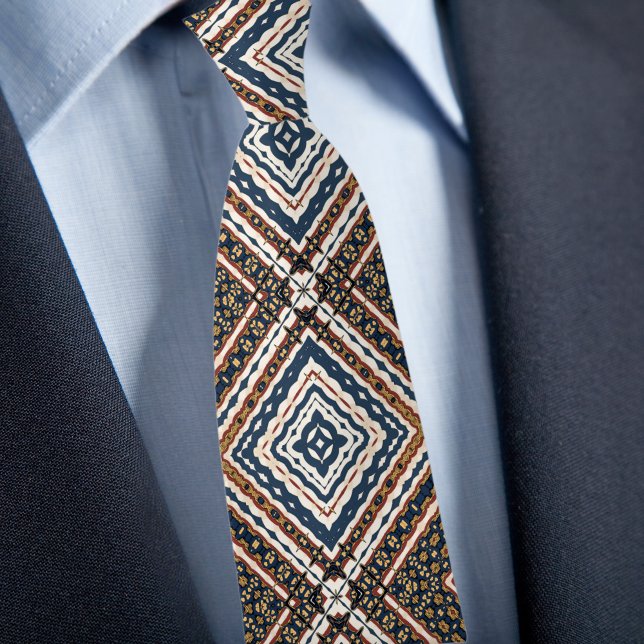 Blaues Gold Creme Rost Diamond Muster Krawatte (Von Creator hochgeladen)