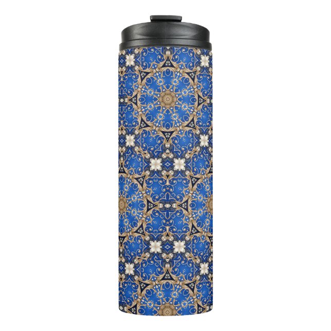 Blaues Gold Dekorativ Thermosbecher (Vorderseite)