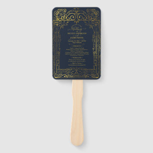 Blaues Gold Dekoratives Chic Glam Hochzeitsprogram Fächer