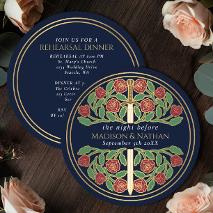 Blaues Gold Floralschwert Königliche Hochzeitsprob Einladung