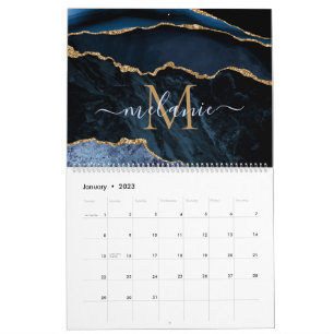 Blaues Gold Glitter-Kalender mit individuellem Nam Kalender
