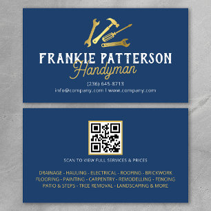 Blaues Gold Handyman Reparatur & Wartung QR Code Visitenkarte
