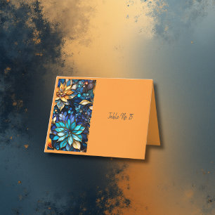 Blaues Gold Hartglas Elegante Tischkarte Dankeskarte