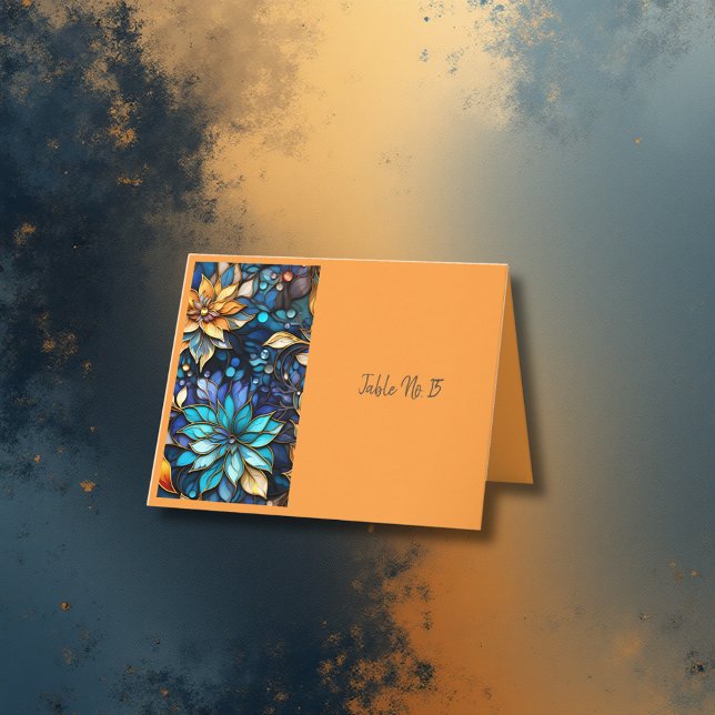 Blaues Gold Hartglas Elegante Tischkarte Dankeskarte (Von Creator hochgeladen)