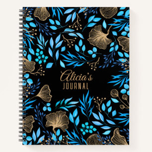 Blaues Gold Luxuriöse Florale Wasserfarbe Notizbuch