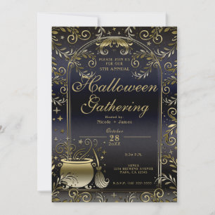 Blaues Gold Magische Whimsical Halloween-Party Einladung