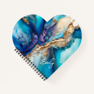 Blaues Gold Marmor Herzförmiges Personalisiertes N Notizbuch