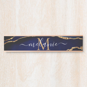 Blaues Gold Marmor Türschild Personalisieren Name