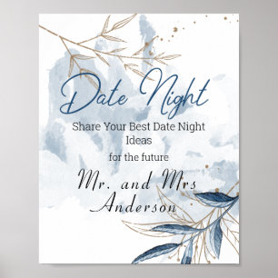 Blaues Gold Modern Florales Elegantes Date-Night-S Poster
