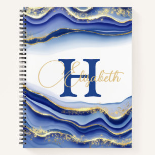 Blaues Gold Monogramm Skizzenbuch Notizbuch Journa