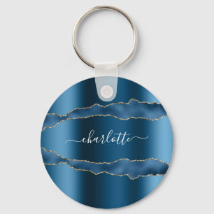 Blaues Goldbarren-Marmornamenskript Schlüsselanhänger