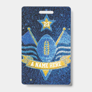 Blaues & goldenes Glitter-Schul-Football-Team Spor Ausweis