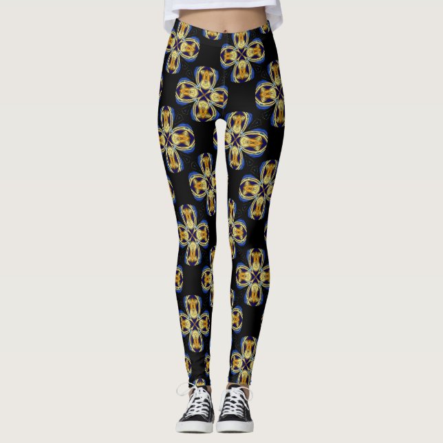 Blaues goldenes Sternenmuster Leggings (Vorderseite)