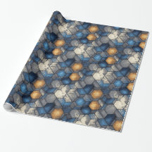 Blaues & goldenes urbanes Hex-Wrap-Papier
