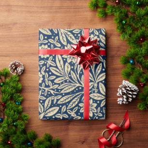 Blaues & goldenes Vintage-Blumenmuster Geschenkpapier