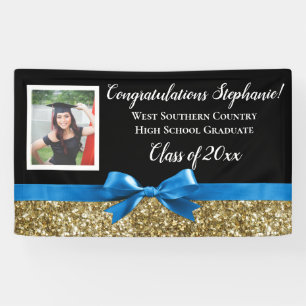 Blaues GoldGlitzer-Foto-Abschluss-Fahnen-Zeichen Banner