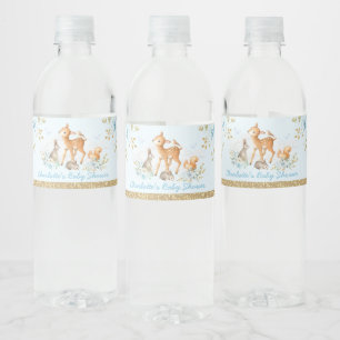 Blaues GoldpastellwaldblumenBabyparty Wasserflaschenetikett