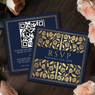 Blaues Goldschwert Königliche Hochzeit RSVP QR Cod Begleitkarte