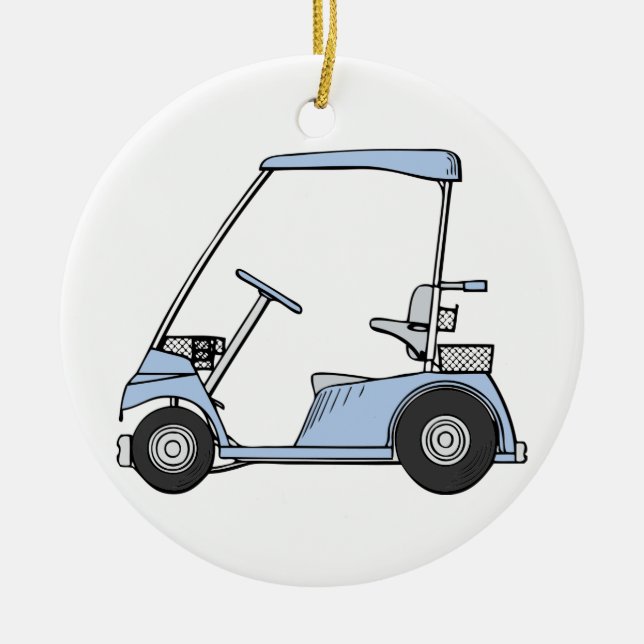 Blaues Golfmobil Keramik Ornament (Vorne)