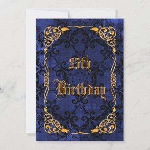 Blaues Gothic & Gold gerahmter 35. Geburtstag Einladung