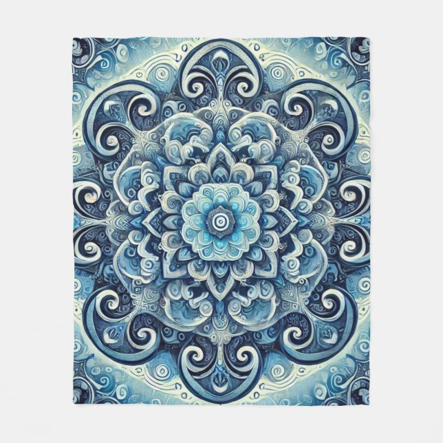 Blaues Gradient-Mandala-Design 2 Fleecedecke (Vorderseite)