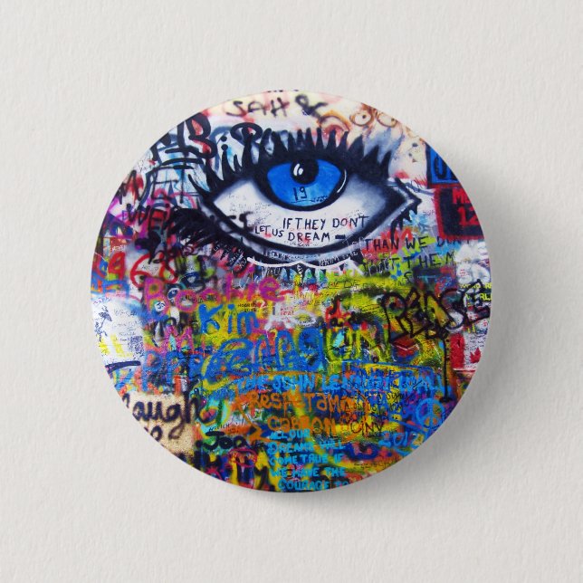 Blaues Graffiti-Auge Button (Vorderseite)