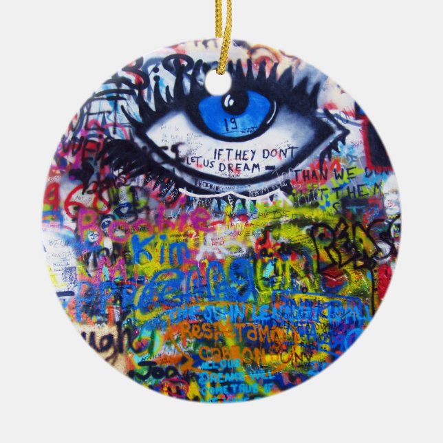 Blaues Graffiti-Auge Keramik Ornament (Vorne)