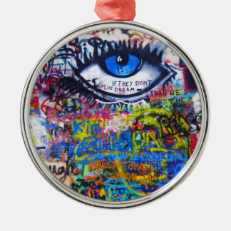 Blaues Graffiti-Auge Silbernes Ornament