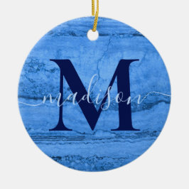 Blaues Granitmuster, Monogramm aus blauem Marmorst Keramik Ornament