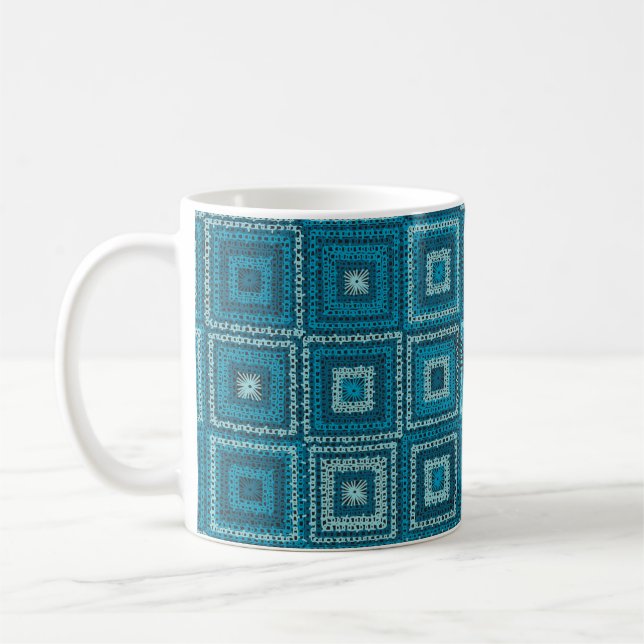 Blaues Granny Square Muster Kaffeetasse (Links)