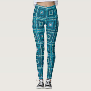 Blaues Granny Square Muster Leggings