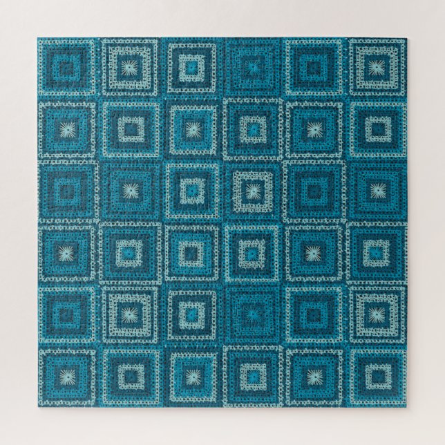 Blaues Granny Square Muster Puzzle (Vertikal)