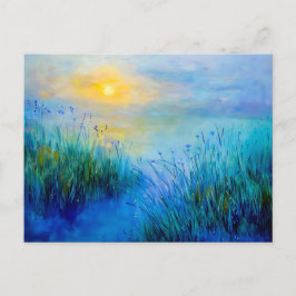 Blaues Grasland bei Sonnenaufgang Feiertagspostkarte