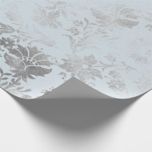 Blaues Grau-Rosen-BlumenHütten-Grungy Damast Geschenkpapier