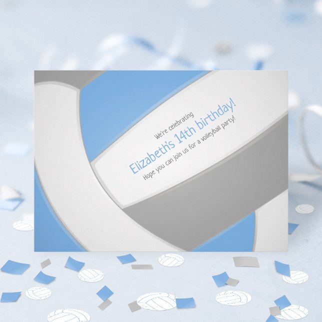 Blaues graues Volleyball-Kindergeburtstag-Party Einladung (Von Creator hochgeladen)