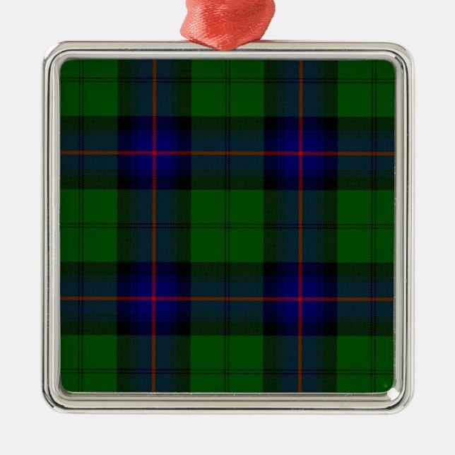 Blaues Grün Armstrong-Clan Tartan kariert Silbernes Ornament (Vorne)