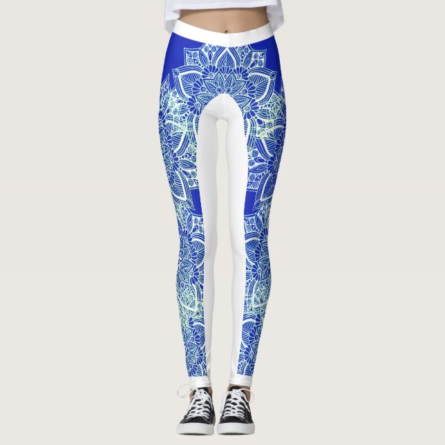 Blaues Grün-Eismandala-Leggings Leggings (Vorderseite)