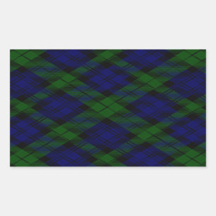 Blaues Grün schwarzen Uhrclan Tartan kariert Rechteckiger Aufkleber