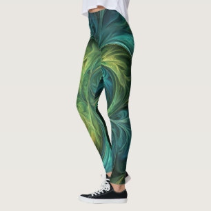Blaues grünes AI-Fraktal-Muster Leggings