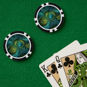 Blaues grünes AI-Fraktal-Muster Pokerchips