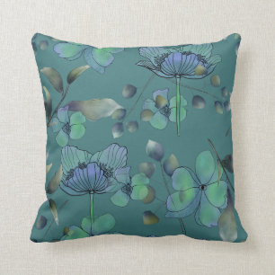 Blaues grünes Blattwerk Wasserfarbe abstrakt Kissen